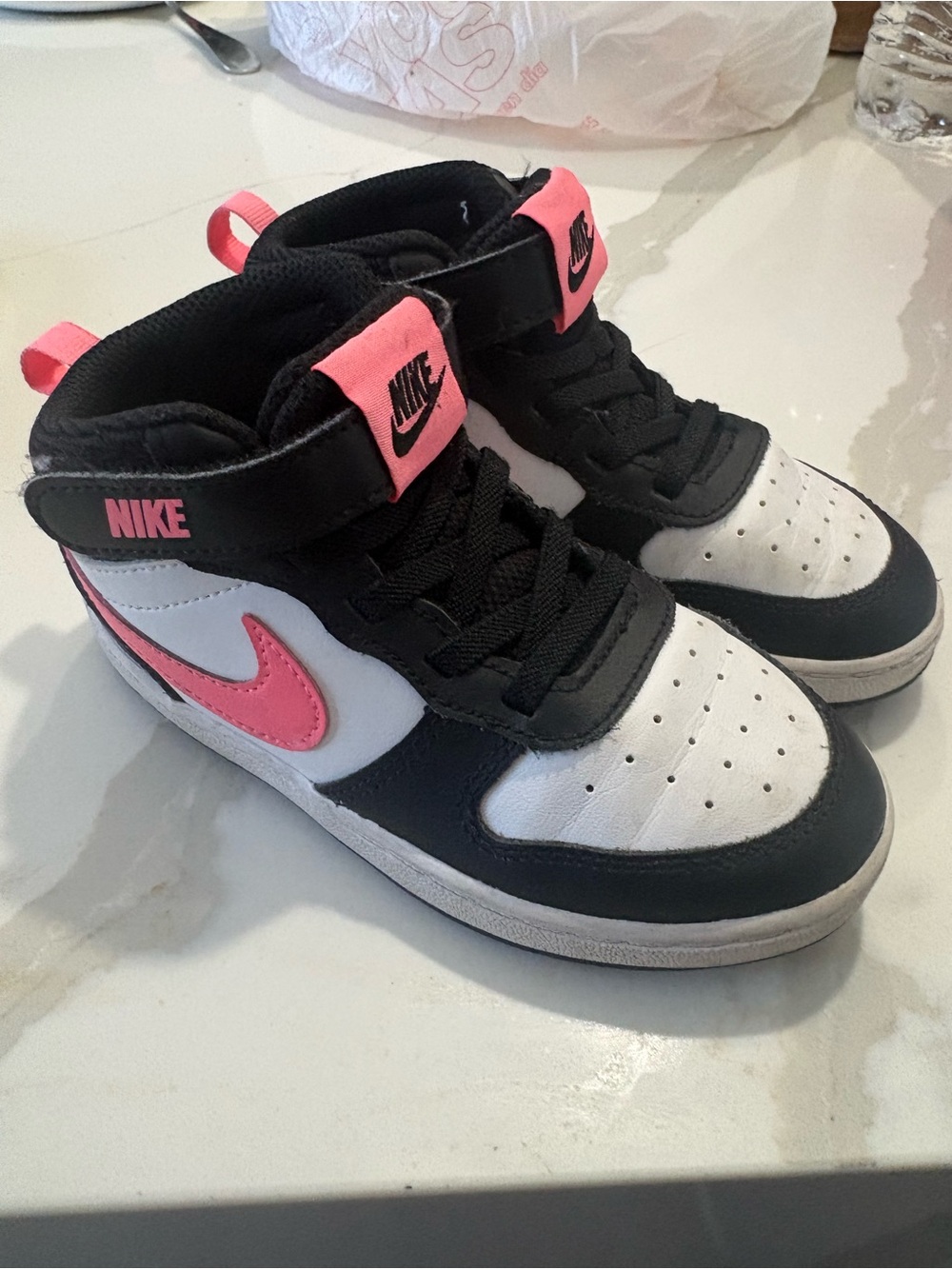 Nike Kids Mid-Top Sneakers in Black White Pink Accent